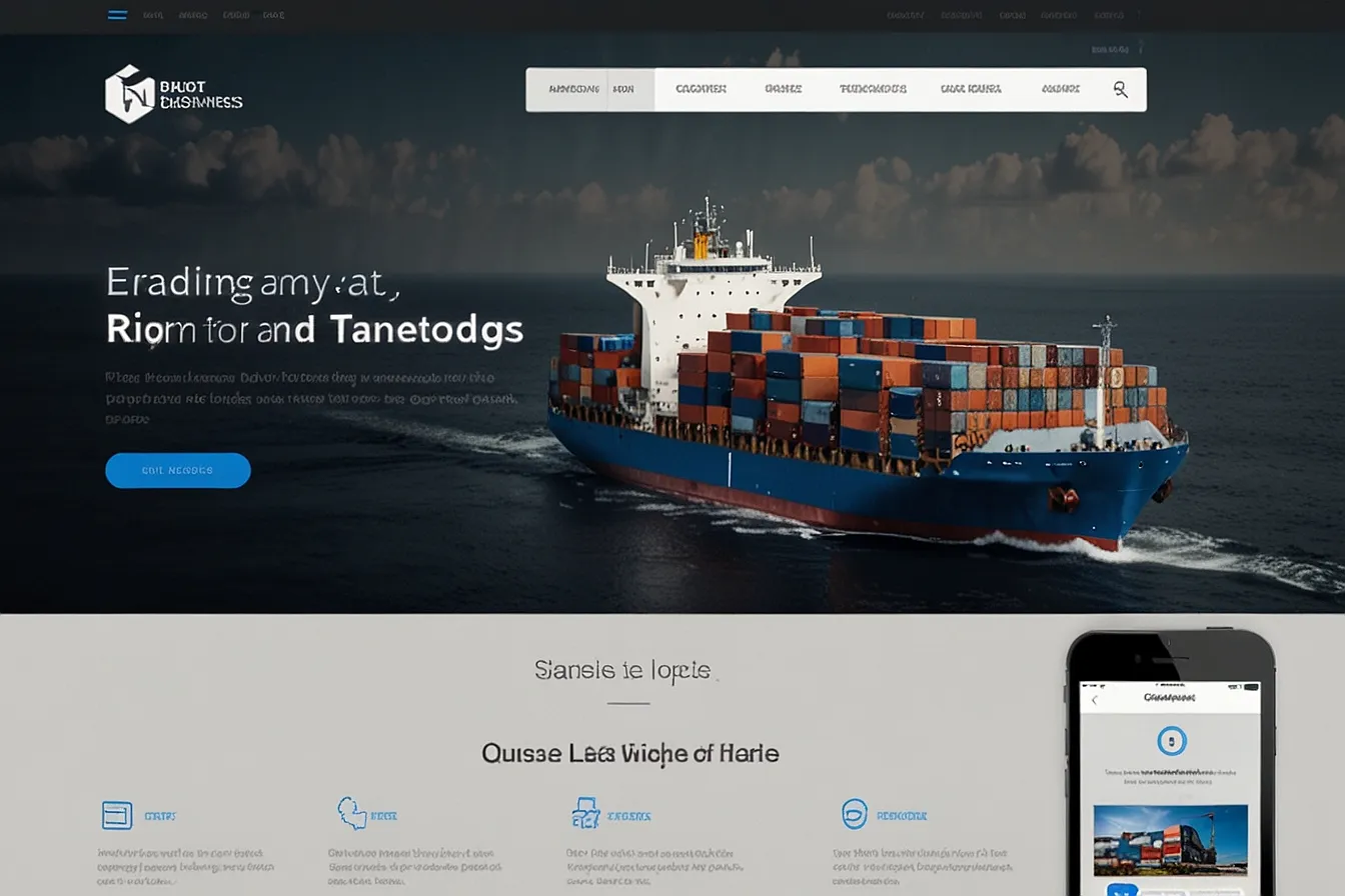 Modern import export website template featuring global trade icons and streamlined navigation