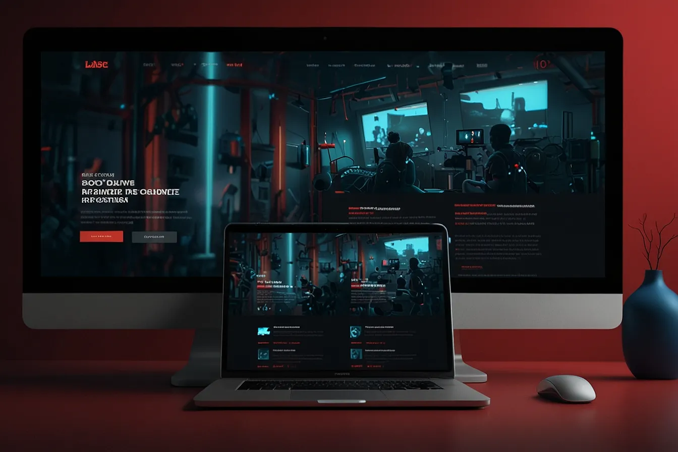 Optimized production company website layout with portfolio showcase and call-to-action buttons